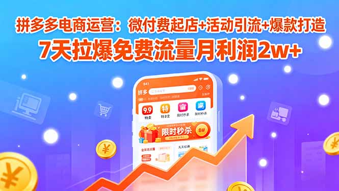 拼多多电商运营：微付费起店+活动引流+爆款打造 7天拉爆免费流量月利润2w+-优优云网创