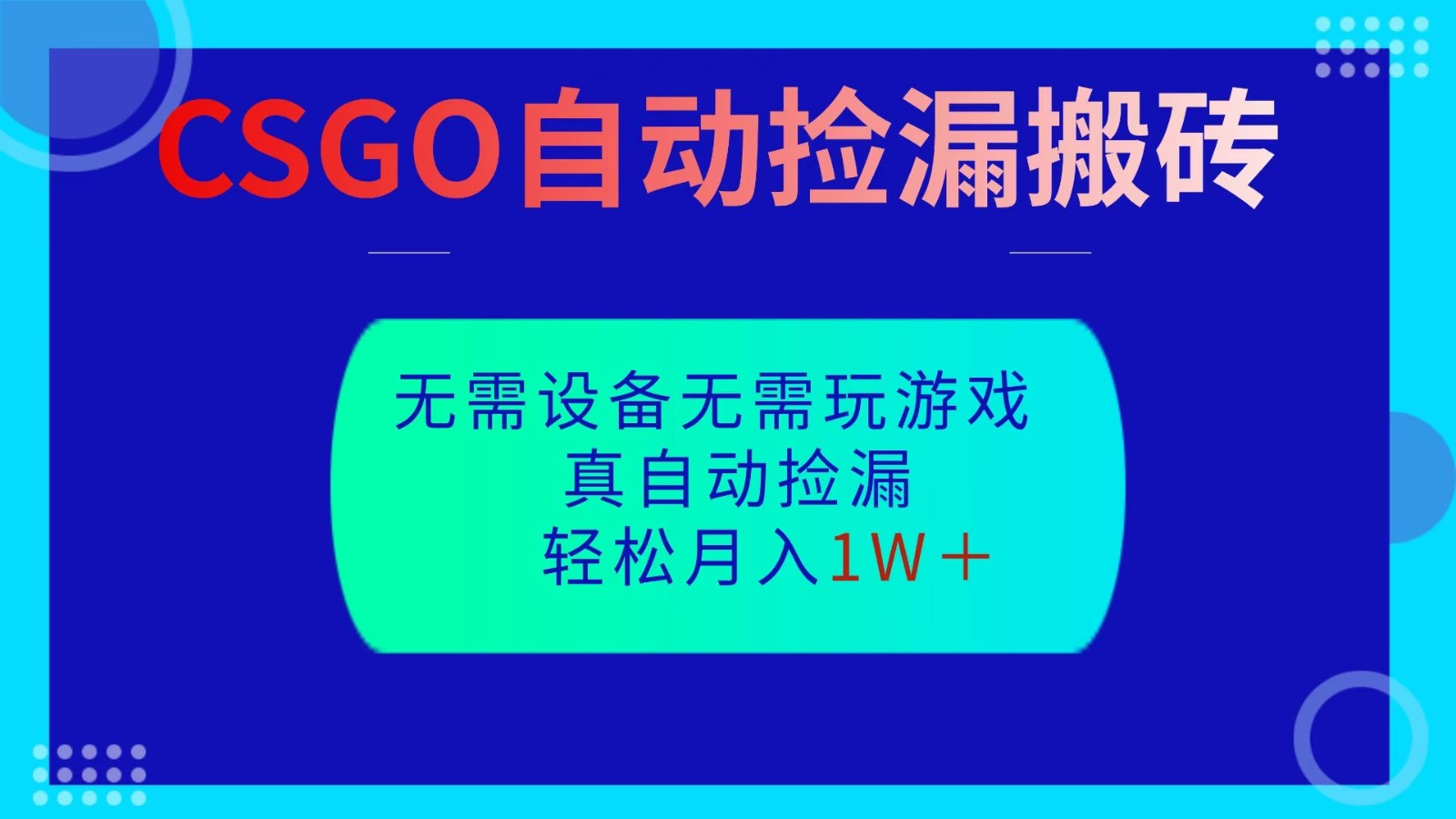 CSGO自动捡漏搬砖，当天操作当天见结果，无需了解游戏，包教包会包落地-优优云网创