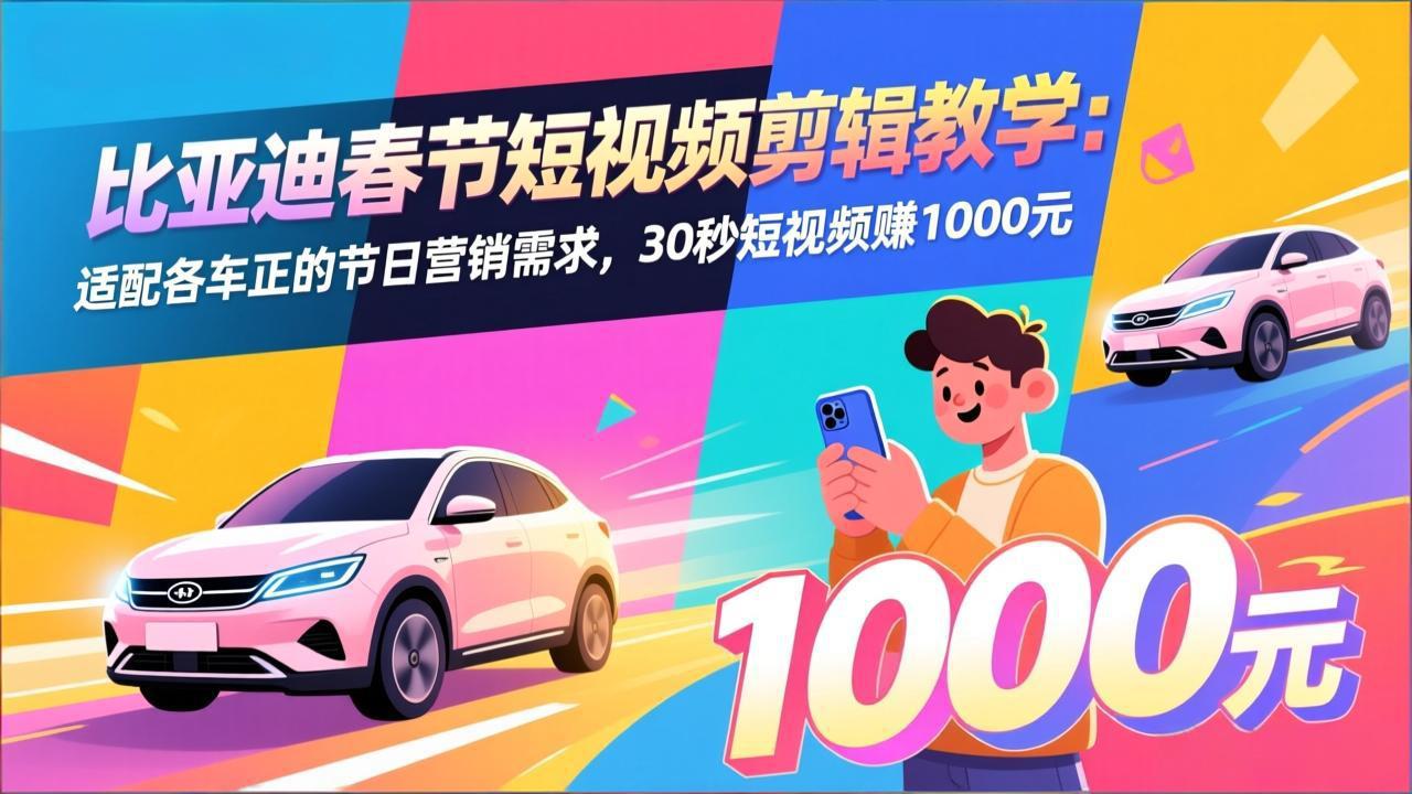 比亚迪春节短视频剪辑教学：适配各车企的节日营销需求，30秒短视频赚1000元-优优云网创