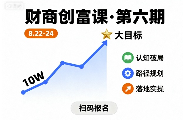 财商创富课第六期8月22-24号，如何从10W起步，一步步实现大目标-优优云网创