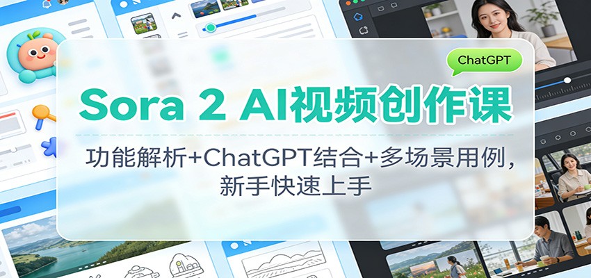 Sora 2 AI视频创作课:功能解析+ChatGPT结合+多场景用例,新手快速上手-优优云网创