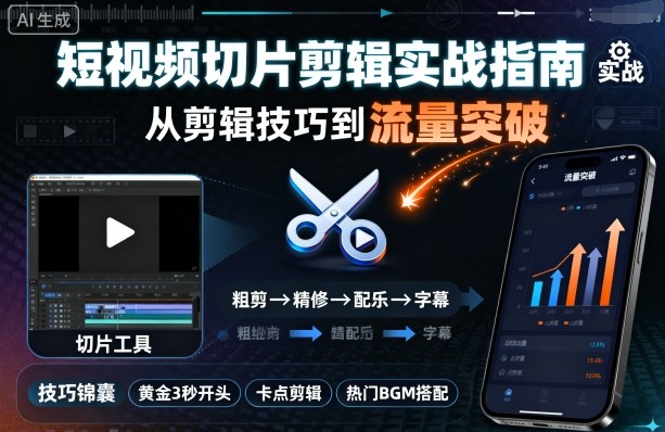 短视频切片剪辑实战指南，从剪辑技巧到流量突破-优优云网创