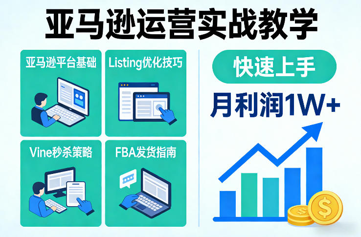 亚马逊运营实战教学，亚马逊平台+Listing优化+Vine秒杀+FBA发货等，快速上手，实现店铺月利润1W-优优云网创