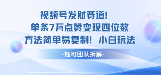 视频号发财赛道单条7W点赞变现四位数方法简单易复制小白玩法-优优云网创