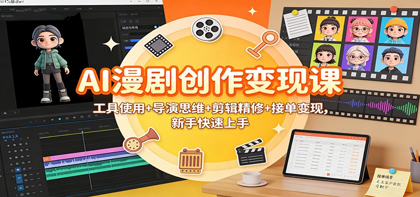 AI漫剧创作变现课:工具使用+导演思维+剪辑精修+接单变现,新手快速上手-优优云网创