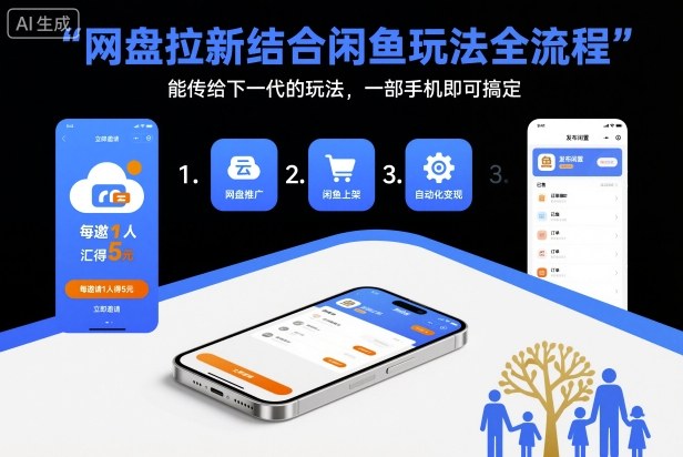 网盘拉新结合闲鱼玩法全流程，能传给下一代的玩法，一部手机即可搞定(附入口渠道以及实操教程)-优优云网创