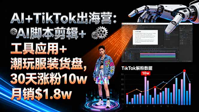 AI+TikTok出海营:AI脚本剪辑+工具应用+潮玩服装货盘,30天涨粉10w月销$1.8w-优优云网创