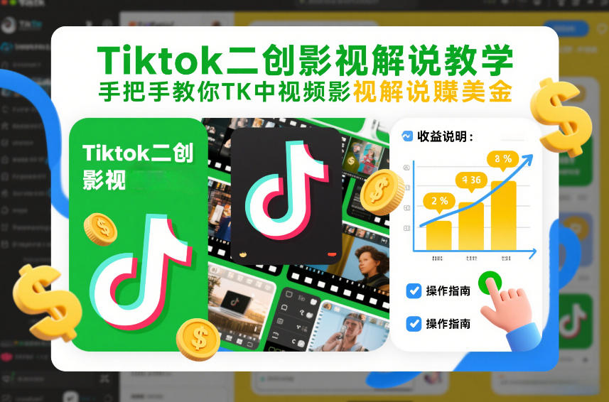 Tiktok二创影视解说教学，手把手教你TK中视频影视解说賺美金(更新26年1月)-优优云网创