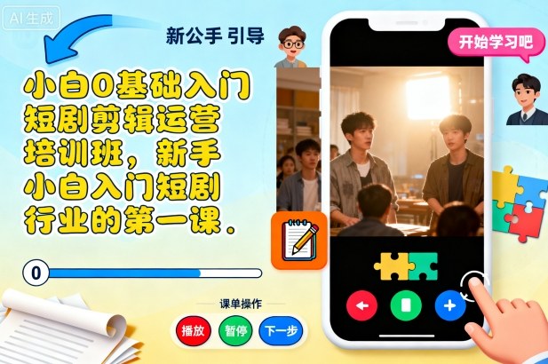 小白0基础入门短剧剪辑运营培训班，新手小白入门短剧行业的第一课-优优云网创