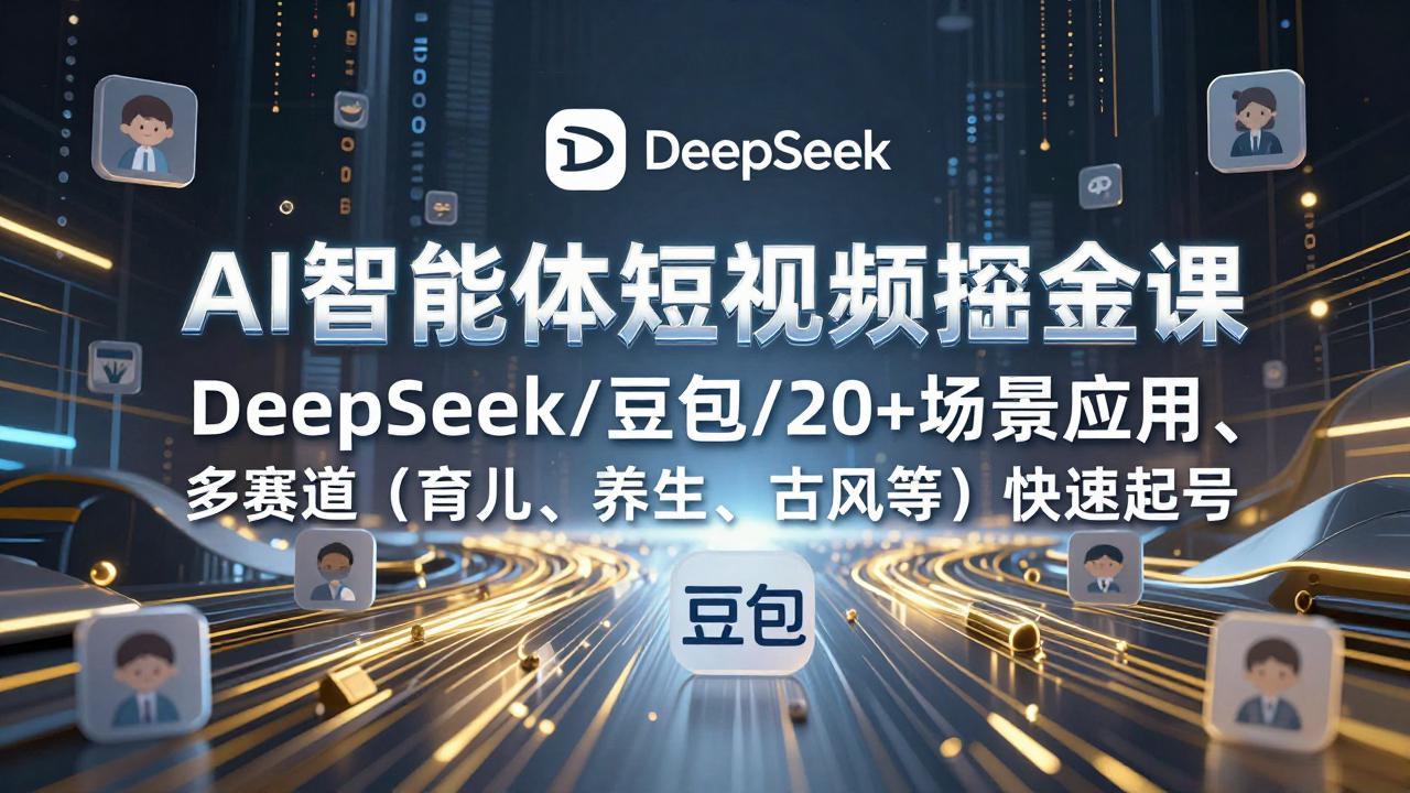 AI智能体短视频掘金课，DeepSeek/豆包/20+场景应用、多赛道(育儿、养生、古风等-优优云网创