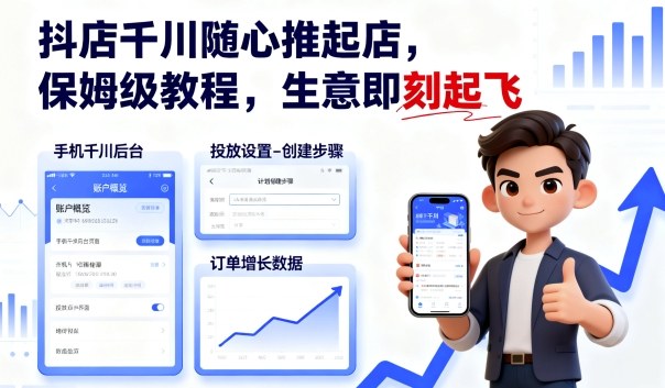 抖店千川随心推起店，保姆级教程，生意即刻起飞-优优云网创