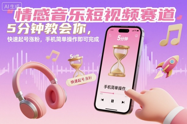情感音乐短视频赛道,5分钟教会你,快速起号涨粉,手机简单操作即可完成-优优云网创