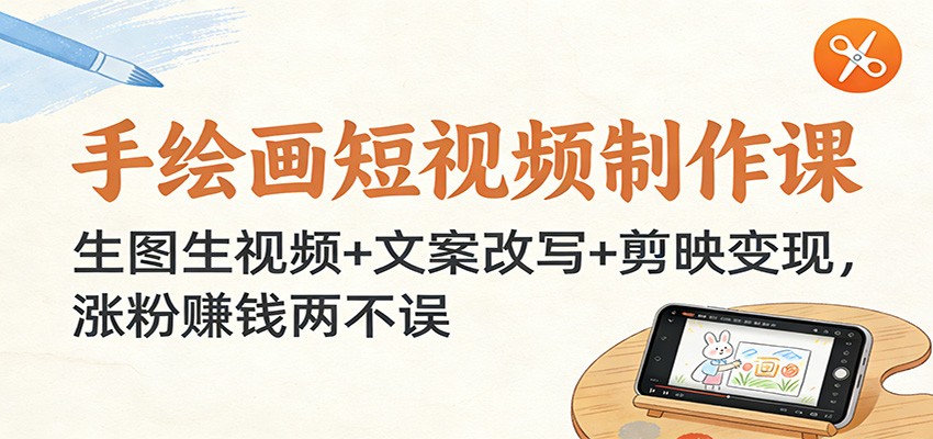 手绘画短视频制作课:生图生视频+文案改写+剪映变现,涨粉赚钱两不误-优优云网创