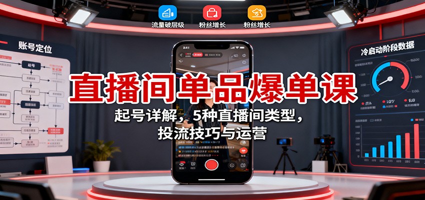 直播间单品爆单课：起号详解，5种直播间类型，投流技巧与运营-优优云网创
