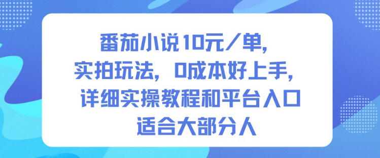 番茄小说10米每单,实拍玩法,0成本好上手,详细实操教程和平台入口适合大部分人-优优云网创