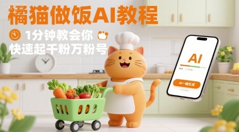 有趣的橘猫买菜做饭视频，用AI一键搞定，1分钟教会你，快速起千粉万粉号-优优云网创