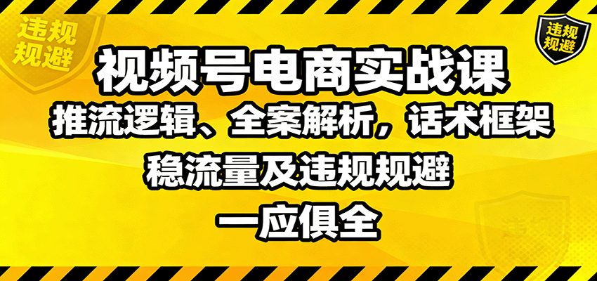 视频号电商实战课：推流逻辑、全案解析，话术框架，稳流量及违规规避等-优优云网创