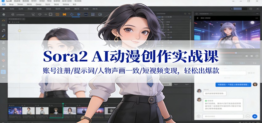 Sora2 AI动漫创作实战课：账号注册/提示词/人物声画一致/短视频变现，轻松出爆款-优优云网创