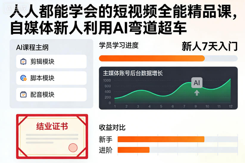 人人都能学会的短视频全能精品课，自媒体新人利用AI弯道超车-优优云网创