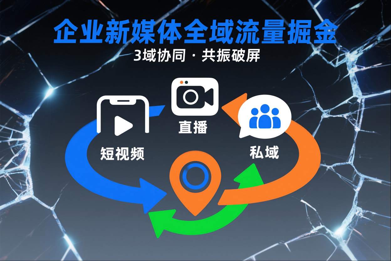 短视频全域商业模式，企业新媒体全域流量掘金，3域协同，共振破屏，短视频-直播-私域-地域-优优云网创