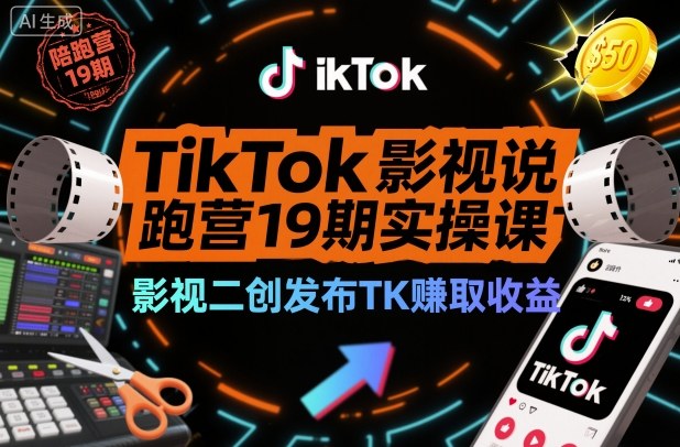 TikTok影视解说陪跑营19期实操课，影视二创发布TK賺取收益，万播收益50美金(更新)-优优云网创