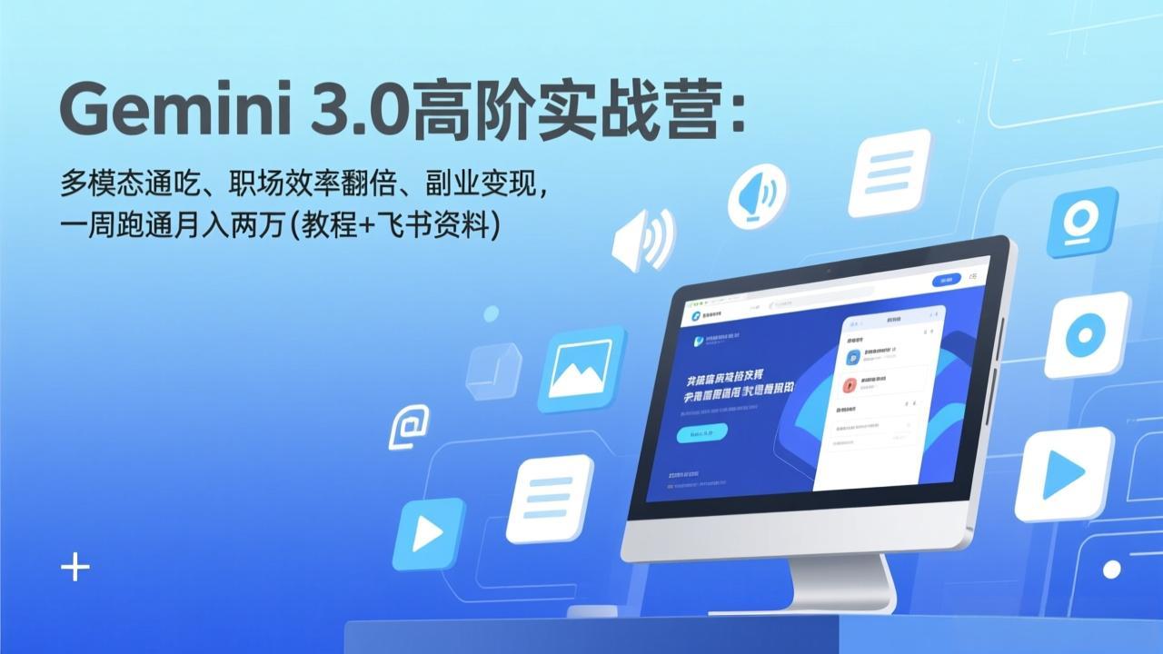 Gemini 3.0高阶实战营：多模态通吃、职场效率翻倍、副业变现，一周跑通月入两万(教程+飞书资料-优优云网创
