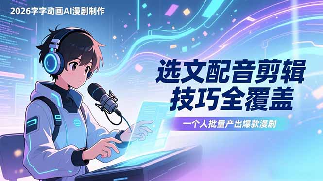 2026字字动画AI漫剧制作-1期，选文配音剪辑技巧全覆盖，一个人就能批量产出爆款漫剧-优优云网创