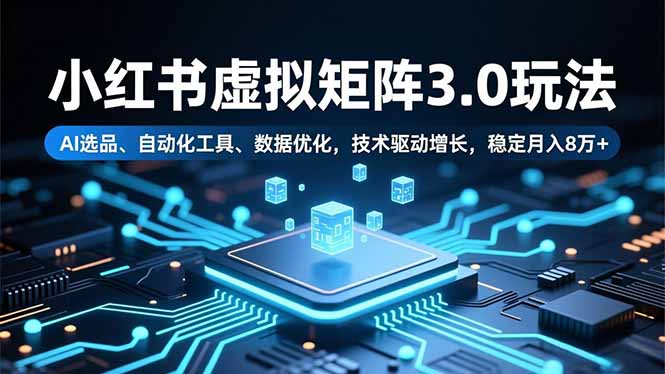小红书虚拟矩阵3.0玩法，AI选品、自动化工具、数据优化，技术驱动增长，稳定月入8万+-优优云网创