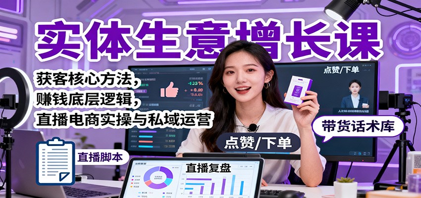 实体生意增长课：获客核心方法，赚钱底层逻辑，直播电商实操与私域运营-优优云网创