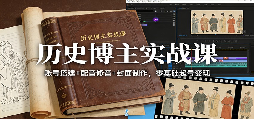 历史博主实战课:账号搭建+配音修音+封面制作,零基础起号变现-优优云网创