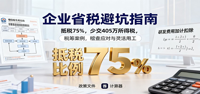企业省税避坑指南：抵税75%，少交405万所得税，税筹案例，稽查应对与灵活用工-优优云网创