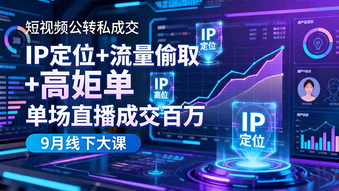 短视频公转私成交9月线下大课，IP定位+流量偷取+高客单，单场直播成交百万-优优云网创