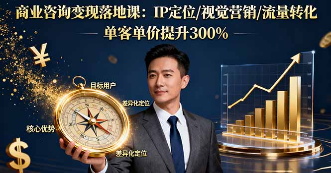 商业咨询变现落地课：IP定位/视觉营销/流量转化，单客单价提升300%-优优云网创