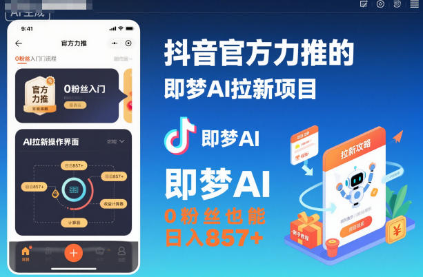 抖音官方力推的即梦AI拉新项目，0粉丝也能日入857+(附即梦AI拉新推广入口及教学)-优优云网创