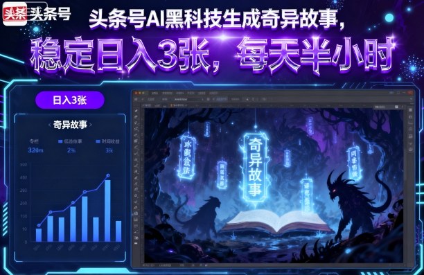 头条号AI黑科技生成奇异故事，稳定日入3张，每天半小时-优优云网创