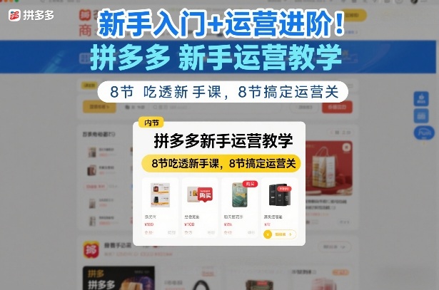 新手入门+运营进阶！拼多多新手运营教学，8节吃透新手课，8节搞定运营关-优优云网创