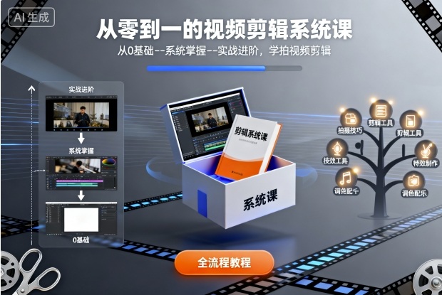 从零到一的视频剪辑系统课，从0基础–系统掌握–实战进阶，学拍视频剪辑-优优云网创