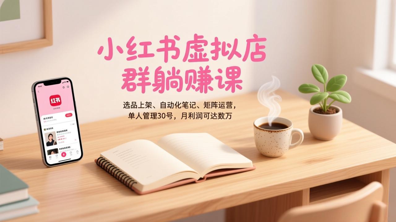 小红书虚拟店群躺赚课，选品上架、自动化笔记、矩阵运营，单人管理30号，月利润可达数万-优优云网创