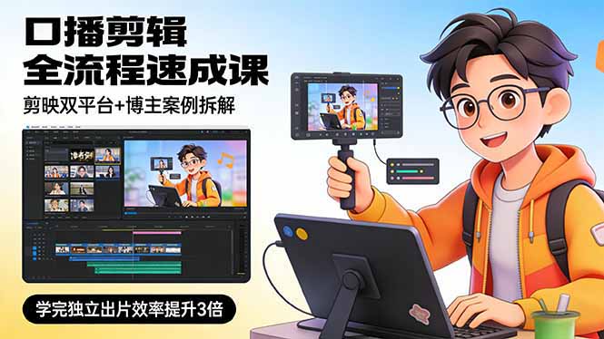 口播剪辑全流程速成课，剪映双平台+博主案例拆解，学完独立出片效率提升3倍-优优云网创