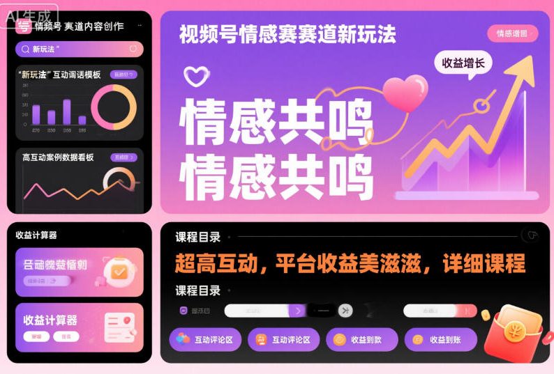 视频号情感赛道新玩法，超高互动，平台收益美滋滋，详细课程-优优云网创