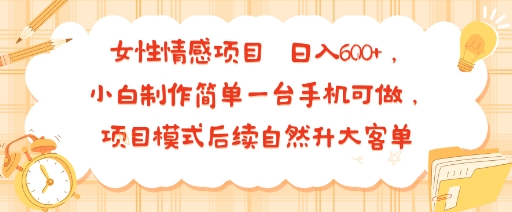 女性情感项目 小白制作简单一台手机可做 项目模式后续自然升大客单 日入6张-优优云网创