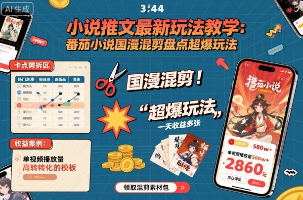 小说推文最新玩法教学,番茄小说国漫混剪盘点超爆玩法,全程干货,一天收益多张-优优云网创