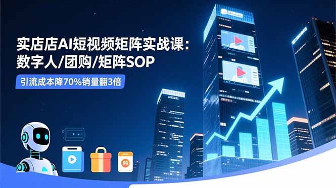 实体店AI短视频矩阵实战课：数字人/团购/矩阵SOP，引流成本降70%销量翻3倍-优优云网创