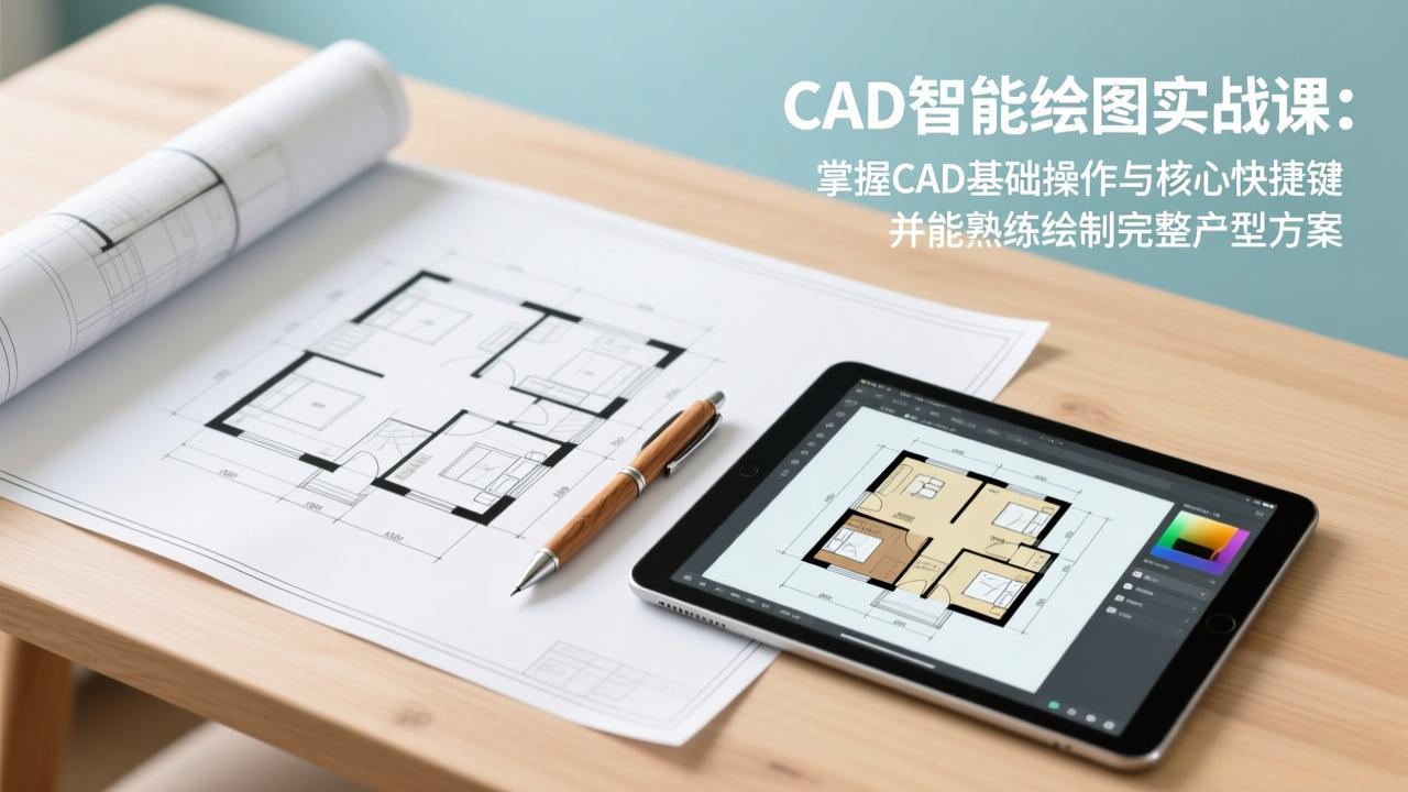 CAD智能绘图实战课：掌握CAD基础操作与核心快捷键，并能熟练绘制完整户型方案-优优云网创