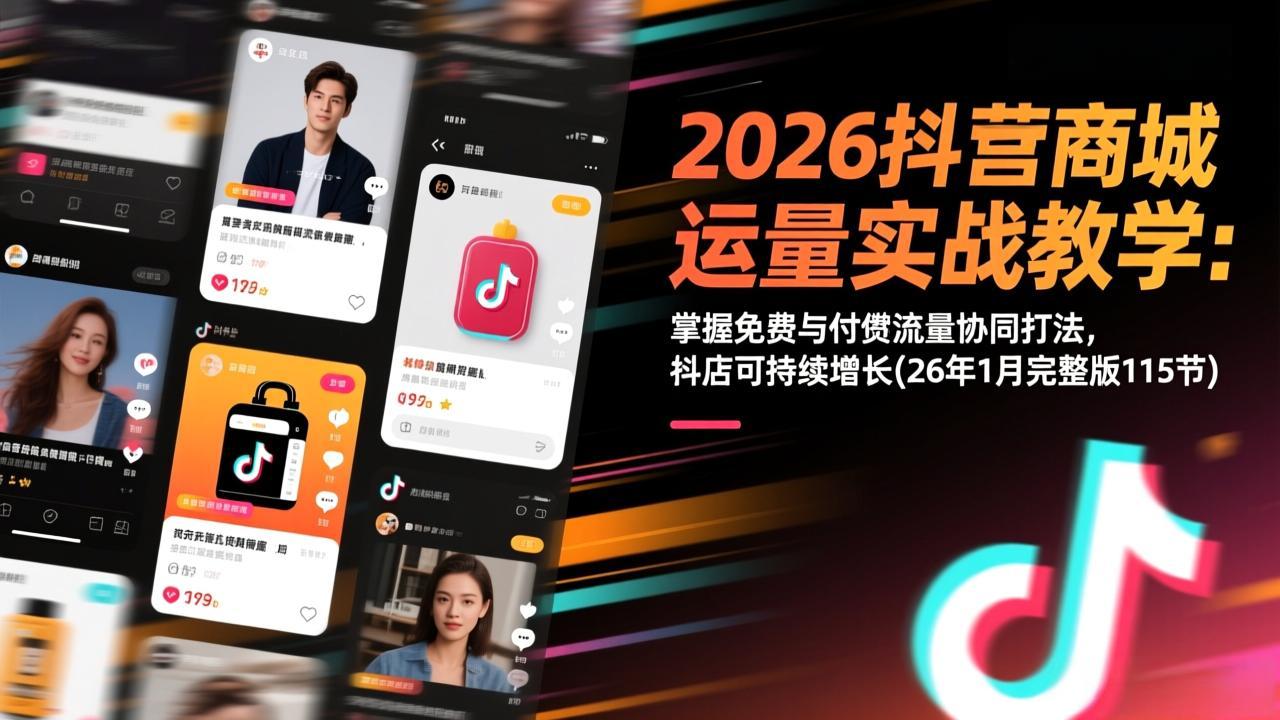 2026抖音商城运营实战教学:掌握免费与付费流量协同打法,抖店可持续增长(26年1月完整版115节-优优云网创