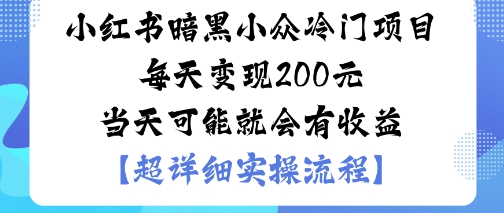 小红书暗黑小众冷门项目每天变现2张当天可能就会有收益-优优云网创