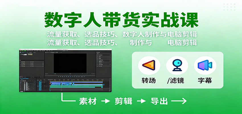 数字人变现实战课：流量获取、选品技巧、数字人制作与电脑剪辑-优优云网创