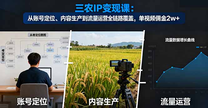 三农IP变现课：从账号定位、内容生产到流量运营全链路覆盖，单视频佣金2w+-优优云网创