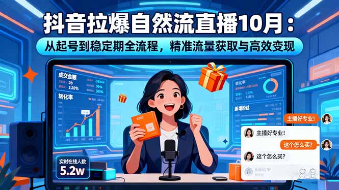 抖音拉爆自然流直播10月：从起号到稳定期全流程，精准流量获取与高效变现-优优云网创