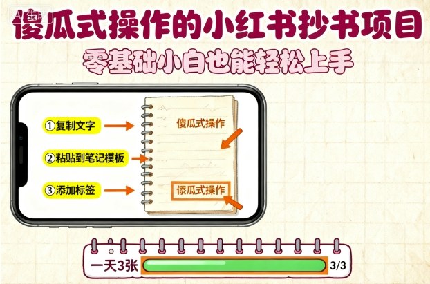 傻瓜式操作的小红书抄书项目，会复制粘贴就行，零基础小白也能一天3张-优优云网创